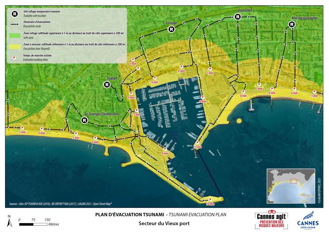 Plan d'évacuation tsunami du secteur du Vieux Port de Cannes