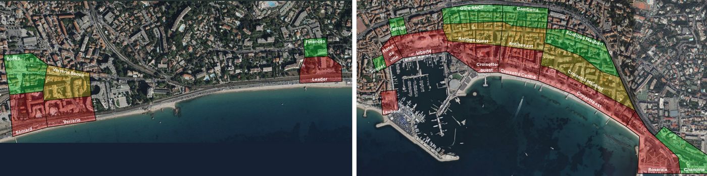 Zonage Nextent de Cannes : zones à risque et zones refuges